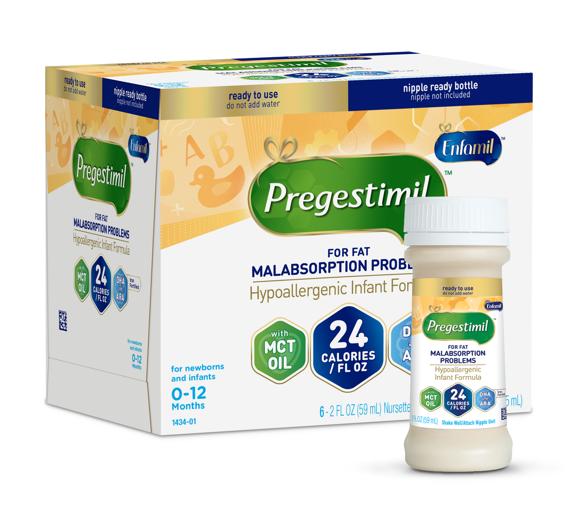 Pregestimil® Hypoallergenic Infant Formula for Fat Malabsorption - 24 Cal Ready to Use - 2 fl oz (6 Bottles)